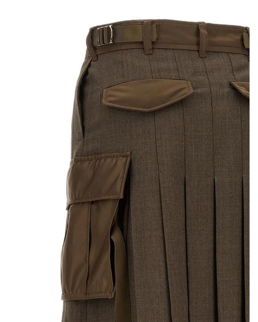 Sacai Natural Asymmetrical Pleated Midi Skirt