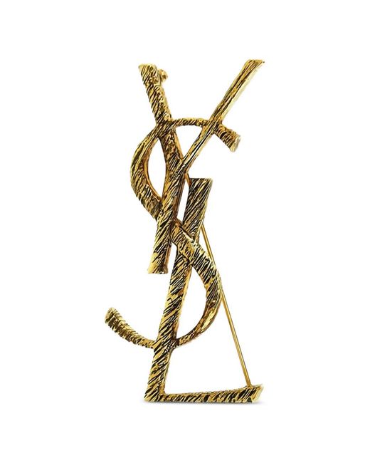 Saint Laurent Metallic Textured Logo Brooch
