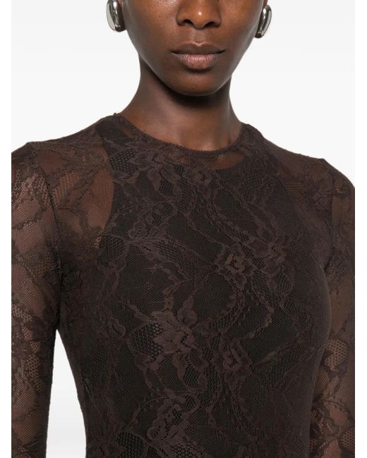 ANDAMANE Brown Sheila Lace-Pattern Long-Sleeve Jumpsuit
