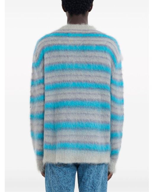 Marni Blue Striped Mohair-Blend Jumper for men