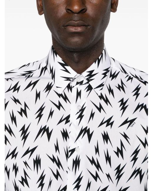 Karl Lagerfeld White Bolt-print Poplin Shirt for men