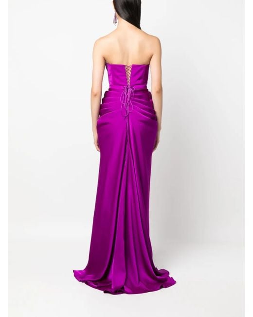 Ana Radu Purple Ruched Strapless Gown