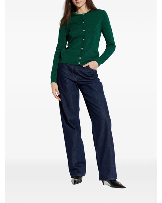 Versace Green Buttoned Crew-Neck Cardigan