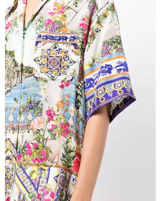 Camilla Blue Graphic-Print Silk Shirt