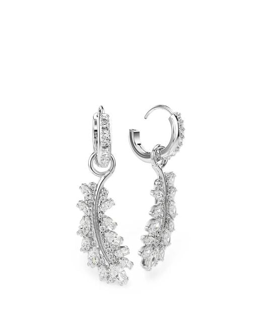 Swarovski White Crystal-Embellished Leaf-Pendant Earrings
