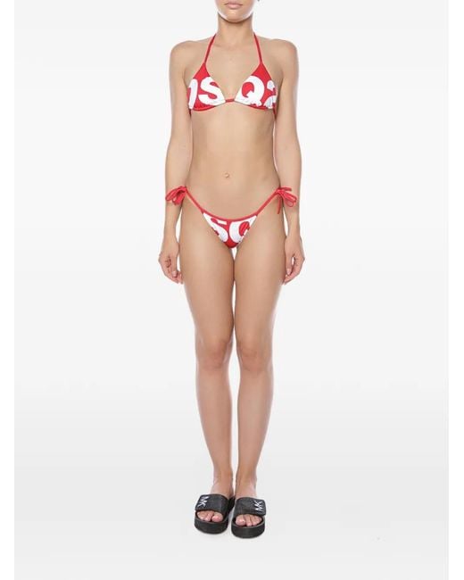 DSquared² White Logo-Print Side-Tie Bikini