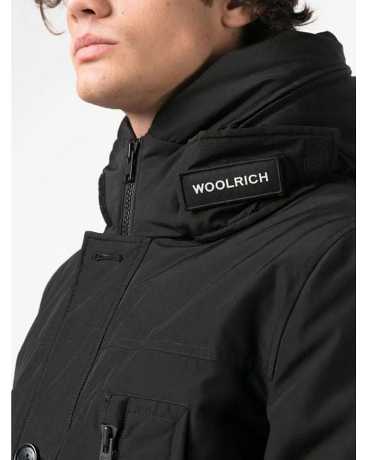 Woolrich Black Padded Hooded Coat for men