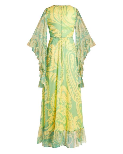 Etro Green Silk Dress With Graphic Print