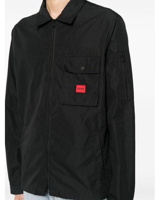 HUGO Black Logo-appliqué Shirt Jacket for men
