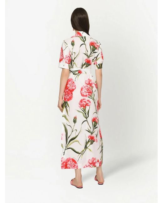 Dolce & Gabbana Red Floral-Print Shirt Dress