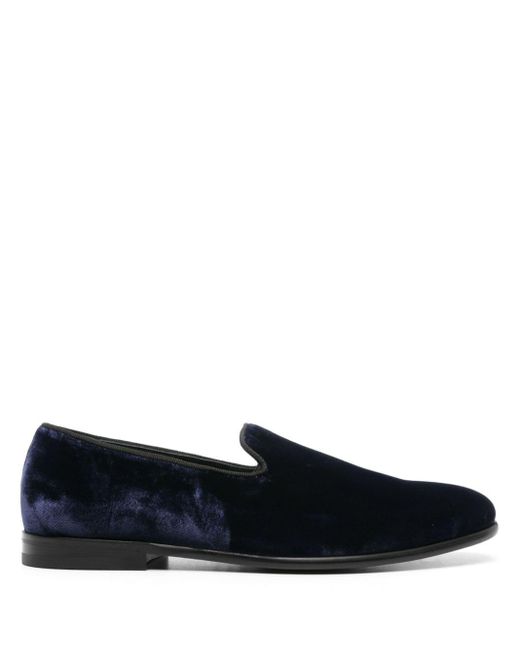 Doucal's Blue Almond-toe Velvet Loafers for men
