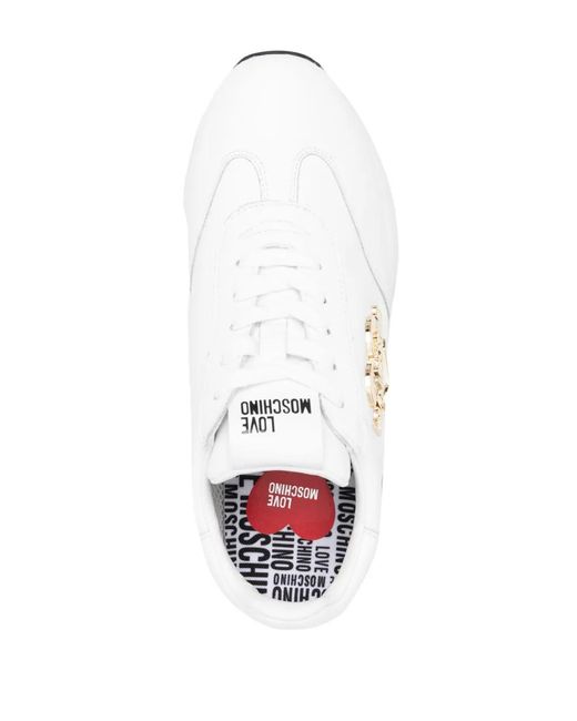 Love Moschino White Logo-Plaque Low-Top Sneakers