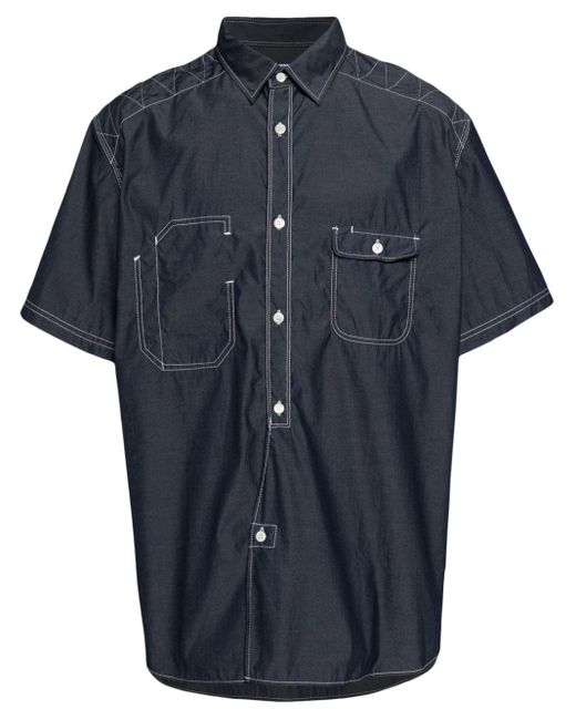 Junya Watanabe Decorative-stitching Cotton Shirt in het Blue voor heren