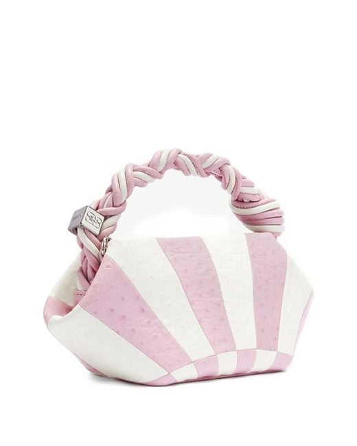 Ganni Pink Bou Striped Leather Shoulder Bag
