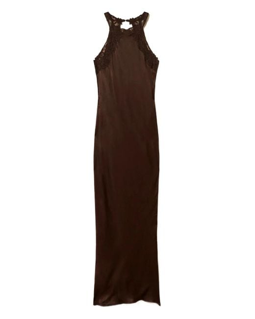 Twinset Maxi-Jurk Met Inzetstuk Van Kant in het Brown
