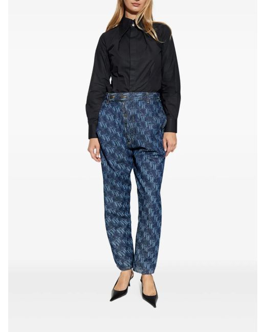 Vivienne Westwood Blue Monogram-Pattern Tapered Jeans