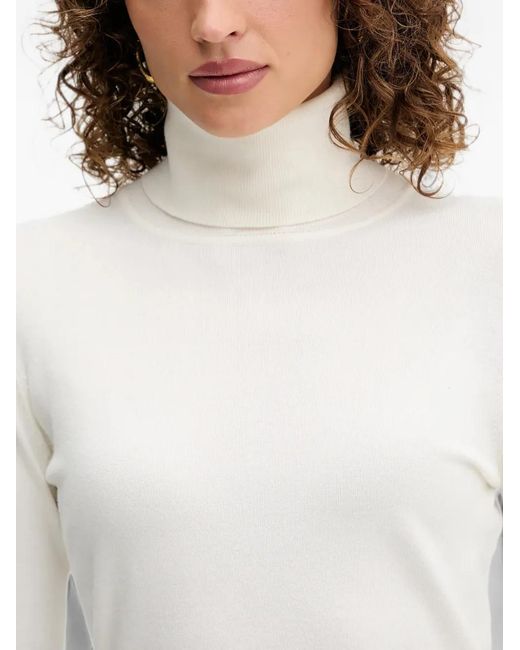 Fracomina White T-Shirt À Col Roulé Et Poignets Boutonnés