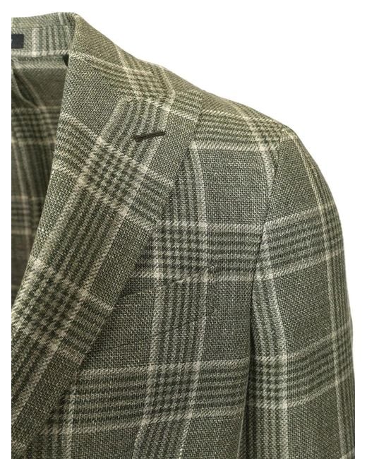 Al Duca D'aosta Green Prince Of Wales-Check Blazer for men