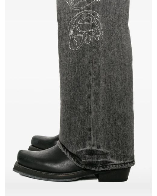 Purple Brand Gray Embroidered Wide-Leg Jeans for men