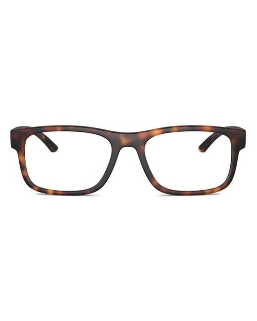 Prada Linea Rossa Brown Rectangle-Frame Glasses for men