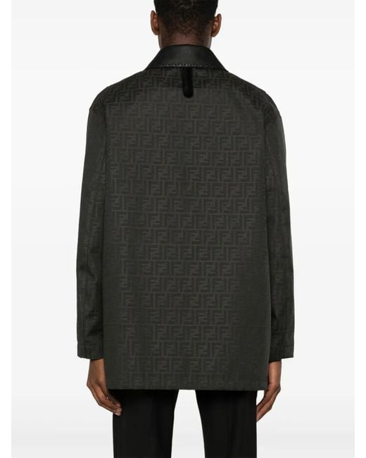 Fendi Black Ff-Jacquard Waxed Coat for men