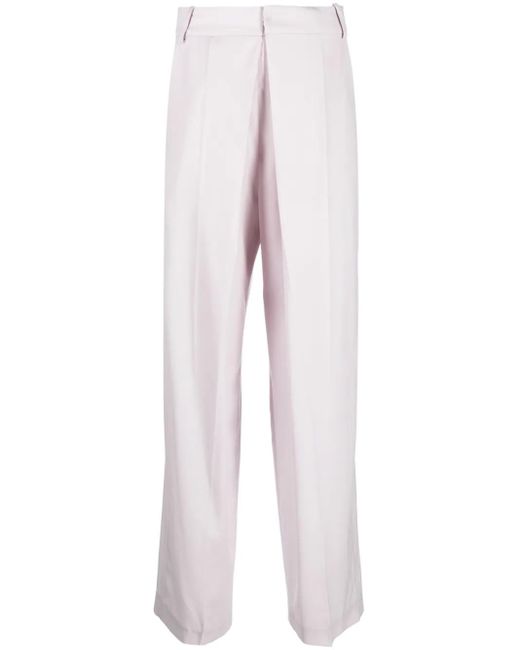 Low Classic White Pleat-Detail Cotton Tailored Trousers
