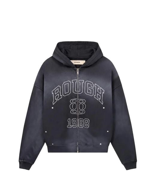 ROUGH Blue Logo-Print Zip-Up Hoodie for men
