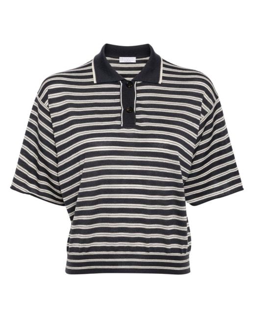Brunello Cucinelli Black Striped Intarsia-knit Polo Shirt