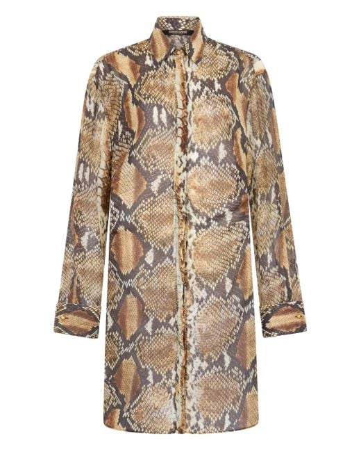 Roberto Cavalli Natural Snakeskin-Print Cotton Dress