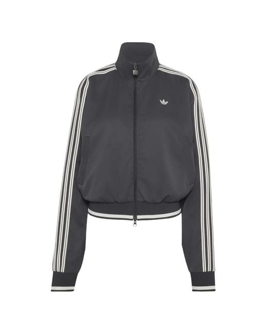Adidas Gray Firebird Track Top Loose Fit Tracksuit With Zip Closure For Relaxed, Versatile Style