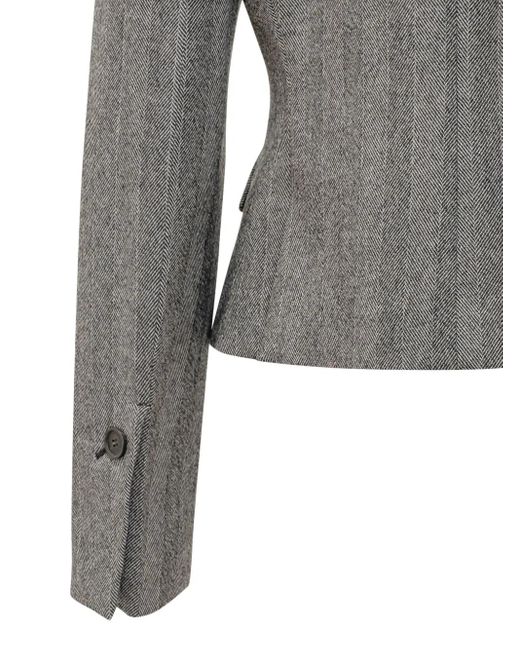 Ferragamo Gray Herringbone Multi-Pocket Jacket