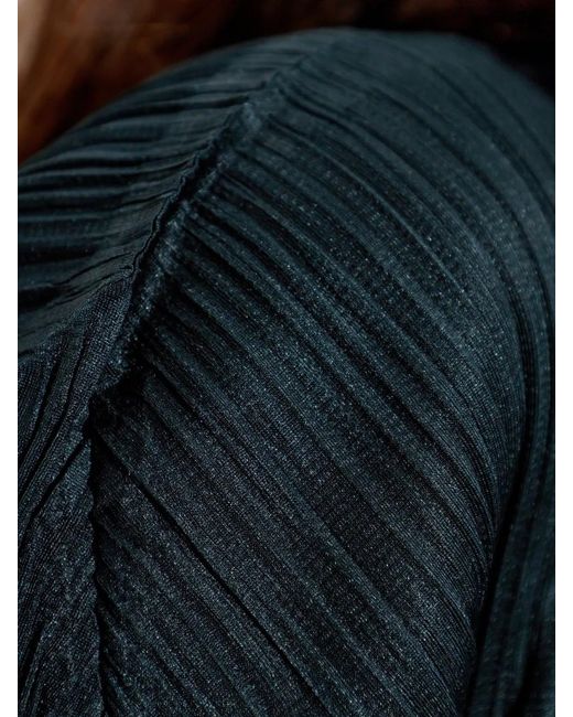 Pleats Please Issey Miyake Blue Pleated Long-Sleeve Coat