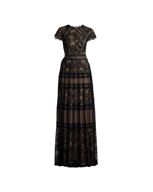 Tadashi Shoji Black Ahern Lace-Panelled Tiered Maxi Dress