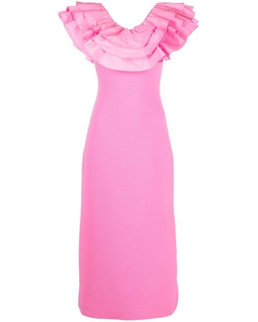 Aje. Transcendent Ruffle Midi Dress in Pink | Lyst