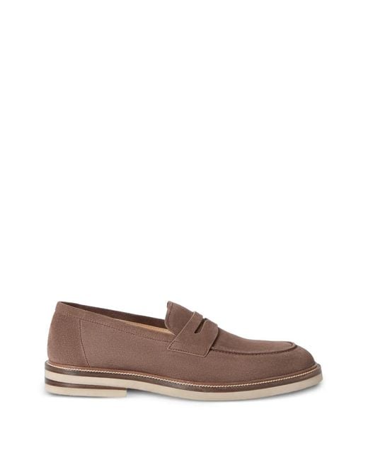 Brunello Cucinelli Brown Suede Penny Loafers for men