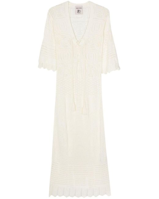 Semicouture White Cotton Crochet Maxi Dress