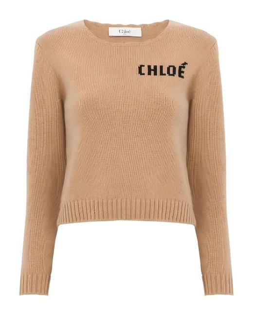 Chloé Natural Wool And Cashmere Blend Sweater With Logo