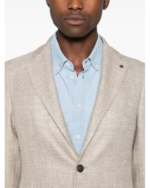 Tagliatore Natural Tailored Herringbone Blazer With Two-Button Closure for men
