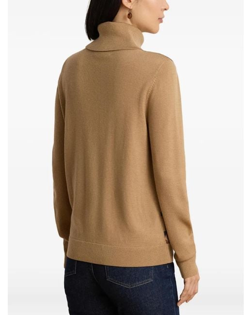 Ralph Lauren Brown Belt-Print Roll-Neck Sweater