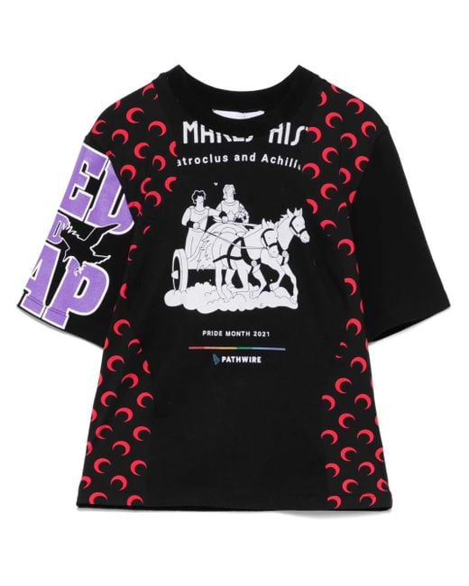 Marine Serre Regenerated Graphic T-Shirt in Black | Lyst