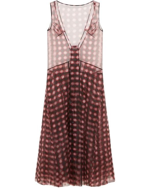 16Arlington Translucent Polka Dot Plunging Flared Dress