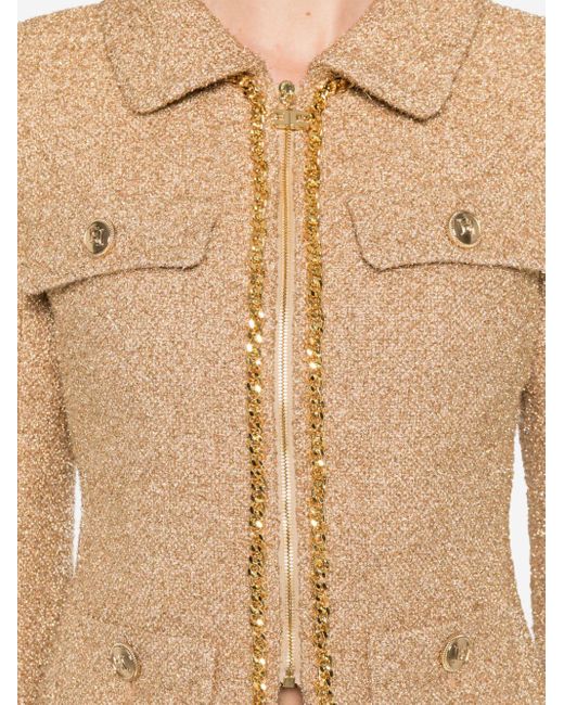 Elisabetta Franchi Natural Cropped Tweed Jacket