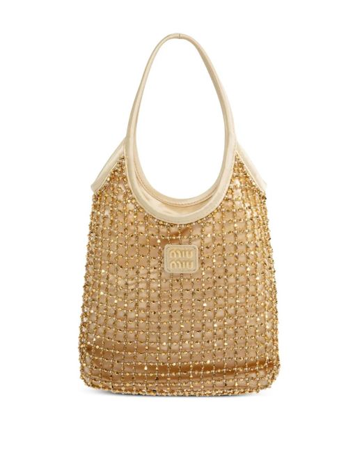 Miu Miu Natural Tote Ivy Medium Mit Kristallen