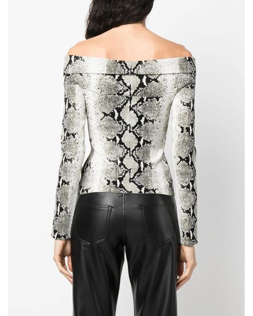 Khaite Black Snakeskin-Print Off-Shoulder Top