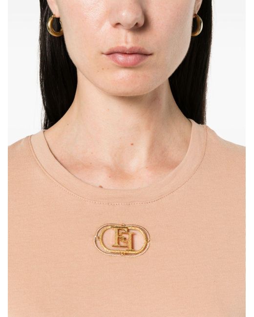 Elisabetta Franchi Pink Logo-plaque Cotton T-shirt