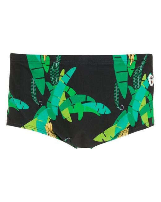 Amir Slama Green Leaf-Print Swimming Trunks for men