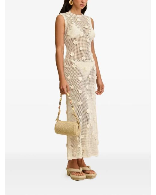 Cult Gaia Natural Vermeer Flower-Embellished Crochet Dress
