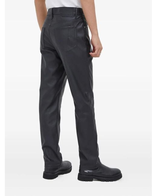 Won Hundred Blue Pockets Logo-Patch Leather Trousers for men