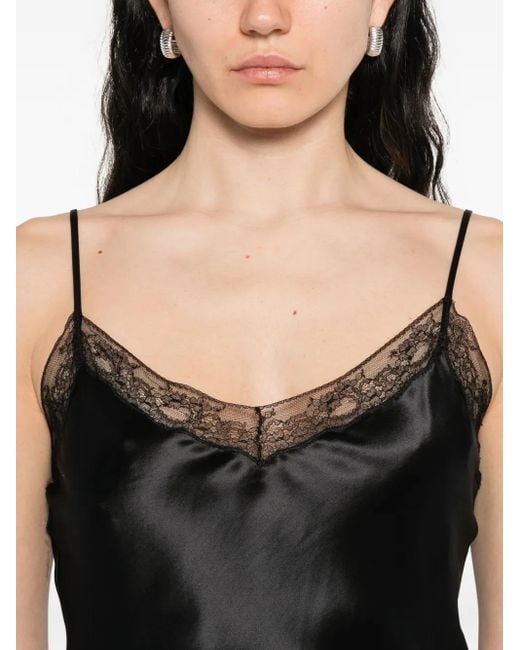 Alberta Ferretti Black Lace-Trimmed Satin Top