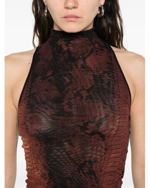 Jean Paul Gaultier Purple High-Neck Midi Dress With Snake Print
